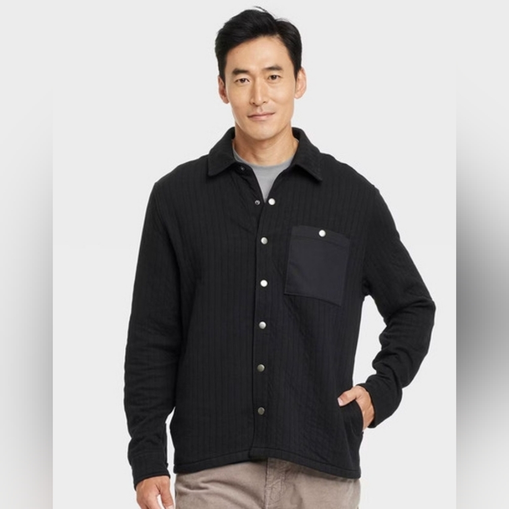 NWT Goodfellow & Co. Men's Black Quilted Button Up Jacket Shacket Size Medium
